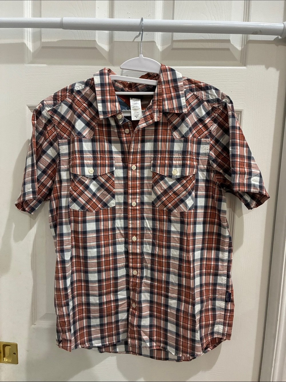 Patagonia Men's Short-Sleeve Plaid Button-Down Shirt - Brown/White/Blue